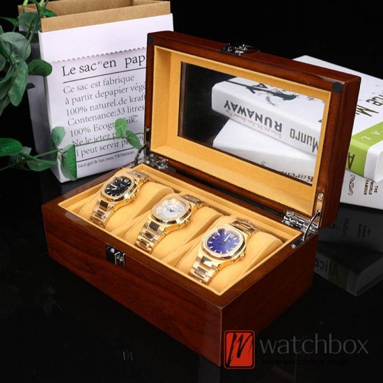 3 Pieces Watch Slots Case Wooden Storage Organizer Display Gift Box