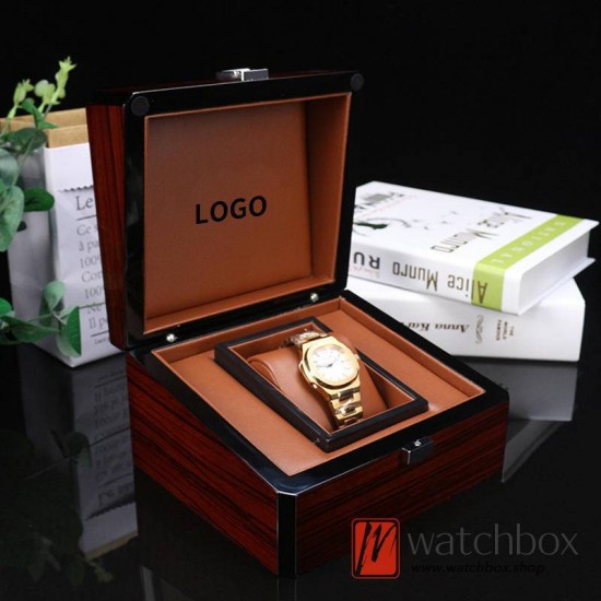High Quality Single Luxury Watch Square Wooden PU Leather Pillow Case Storage Gift Box