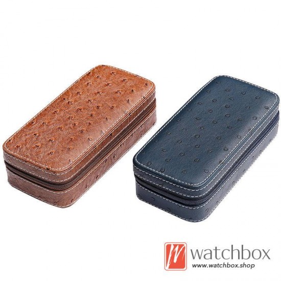 Top Grade Portable Ostrich Pattern Leather Watch Storage Travel Case Box