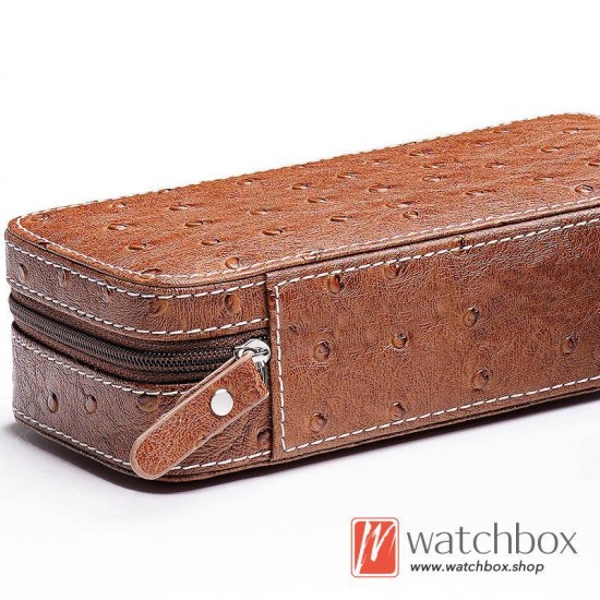 Top Grade Portable Ostrich Pattern Leather Watch Storage Travel Case Box