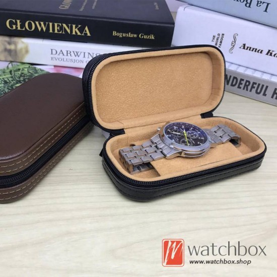 High Quality PU Leather Single Watch Case Storage Travel Zipper Gift Box