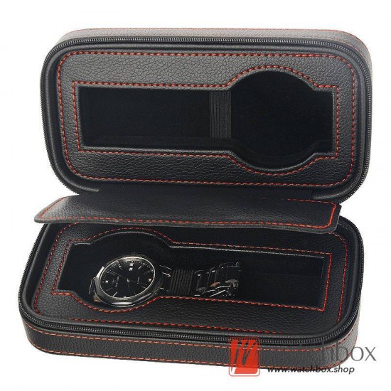 High Quality PU Leather 2 Slots Pieces Watch Case Storage Travel Gift Zipper Box
