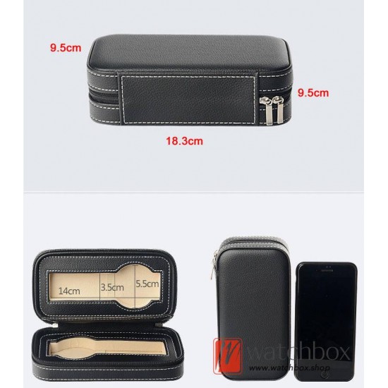 High Quality PU Leather 2 Slots Pieces Watch Case Storage Travel Gift Zipper Box