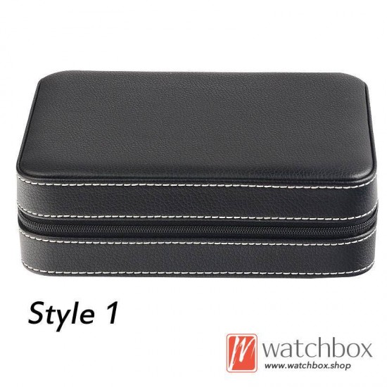 4 Slots Pieces PU Leather Watch Case Storage Travel Zipper Bag Box