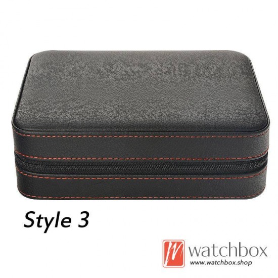 4 Slots Pieces PU Leather Watch Case Storage Travel Zipper Bag Box