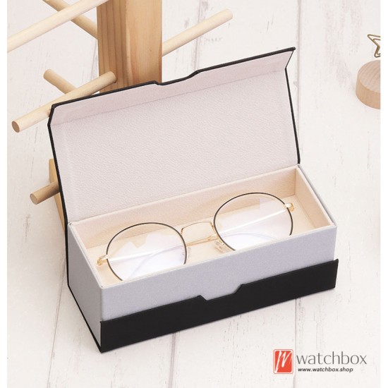 2 Grids Black PU Leather Magnetic Buckle Sunglasses Glasses Storage Portable Travel Box
