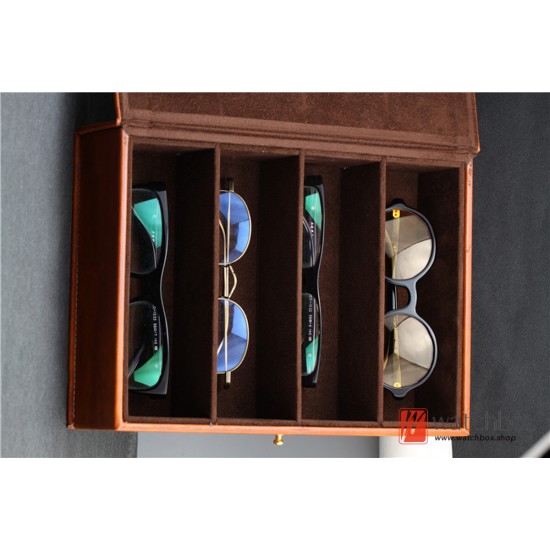 Vintage 4 Grids PU Leather Sunglasses Case Glasses Storage Travel Box