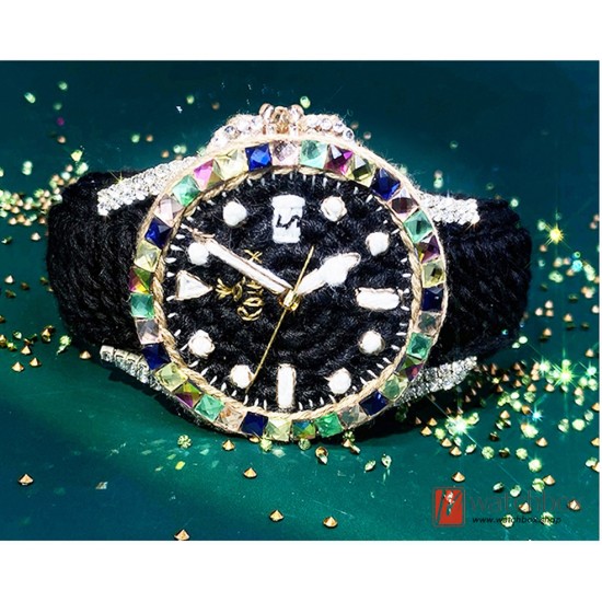 Handmade Wool Knitted Luxury Brand Black Watch Handicrafts Bright Stars Gift Creative Birthday Present