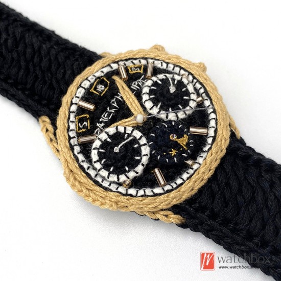 Handmade Wool Knitted Black Classic Brand Watch Handicrafts Gift Creative Birthday Present