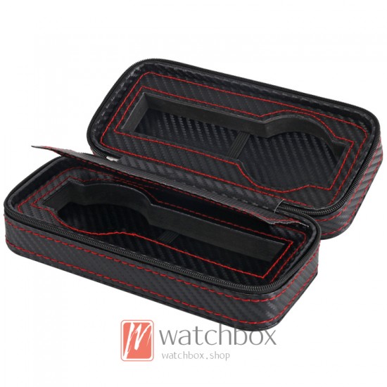 2-bit Portable Leather Watch Storage Box Zipper Travel Case