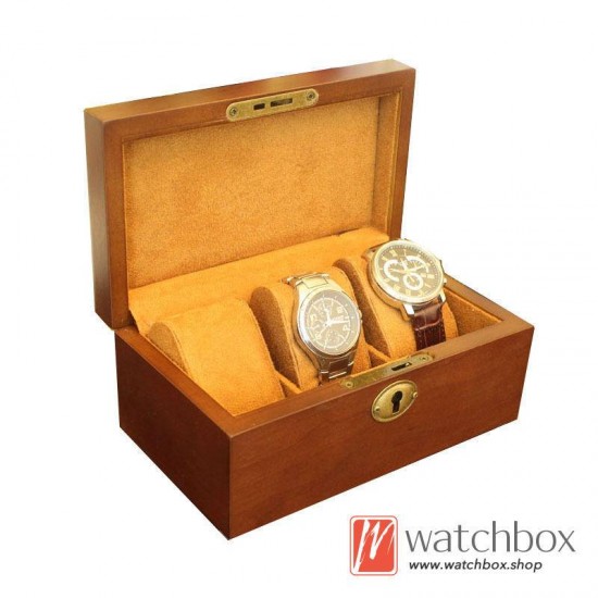 3 Slots High Quality Wood Watch Case Display Storage Gift Box With Lock
