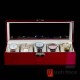 5 Slots Red Paint  Wood  Watch Case Storage Organizer Display Glass Box With Lock