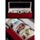 5 Slots Red Paint  Wood  Watch Case Storage Organizer Display Glass Box With Lock