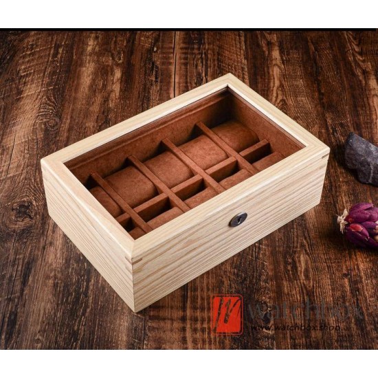 10 Slots Ash Solid Wood Watch Case Storage Organizer Display Gift Collection Box With Lock