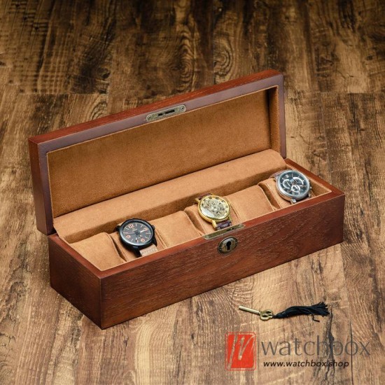 Vintage 6 Slots Ash Wood Wacth Case Storage Organizer Gift Display Box