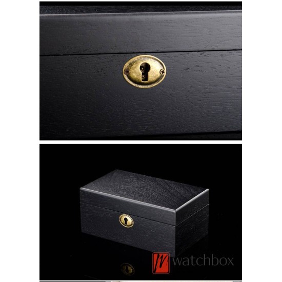 3 Slots Black Solid Wood Watch Case Storage Organizer Gift Lock Box