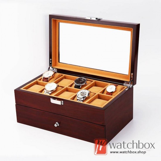20 Slots Double Layer Drawer Wood Watch Storage Case Organizer Display Box