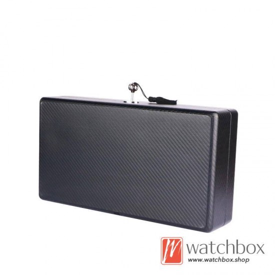 Carbon PU+Camel velve 12 Grid Leather Jewelry Case Organizer Display Storage Watch Lock Box
