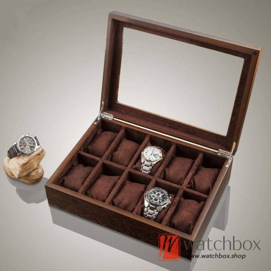10 Pieces Slots Ash Wood Watch Case Jewelry Big Pillow Storage Organizer Display Box