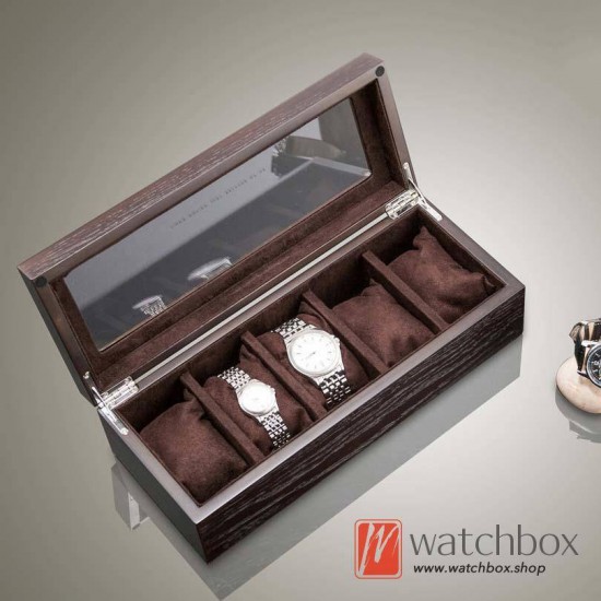 5 Slots Pieces Ash Wood Watch Case Jewelry Big Pillow Storage Organizer Display Box