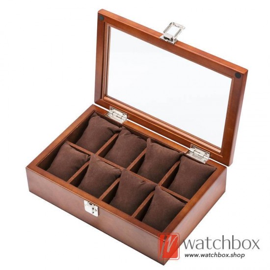 8 Slots Vintage Pieces Wood Watch Case Big Pillow Jewelry Storage Organizer Display Box