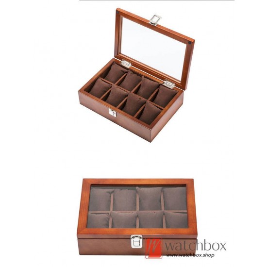 8 Slots Vintage Pieces Wood Watch Case Big Pillow Jewelry Storage Organizer Display Box