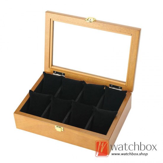 8 Slots Pieces Big Pillow Wood Watch Case Jewelry Storage Organizer Display Box
