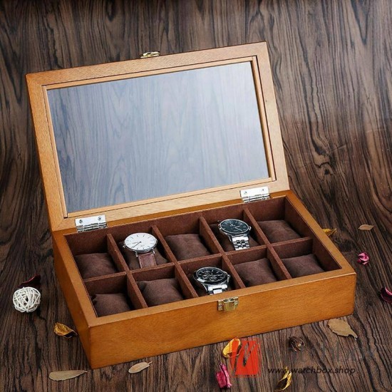 Vintage 10 Slots Pieces Wood Watch Case Big Pilow Jewelry Storage Organizer Display Box