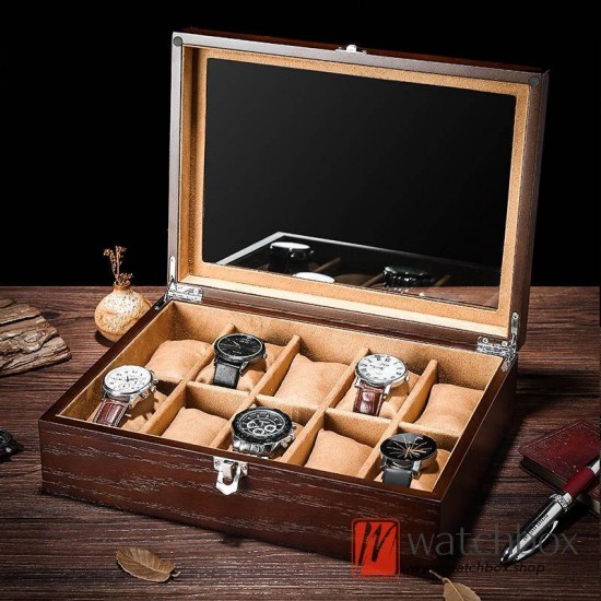 10 Slots Pieces Vintage Wood Watch Jewelry Case Big Pilow Storage Organizer Display Box