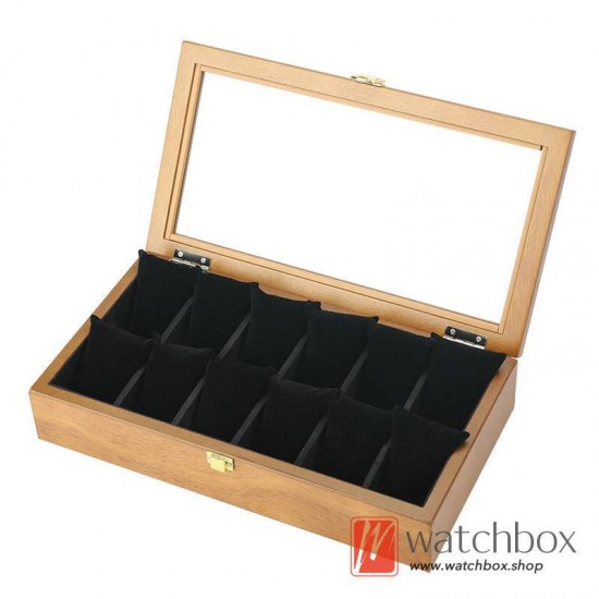 12 Slots Pieces Vintage Wood Watch Pilow Case Jewelry Display Storage Organizer Box