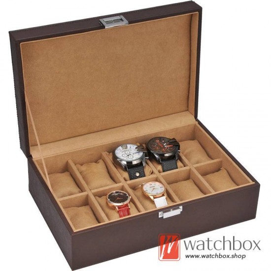 10 Slots Pieces PU Leather Watch Jewelry Big Pillow Case Storage Organizer Box