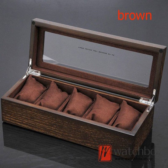 5 Slots Pieces Wood Vintage Watch Case Big Pillow Jewelry Storage Organizer Display Box
