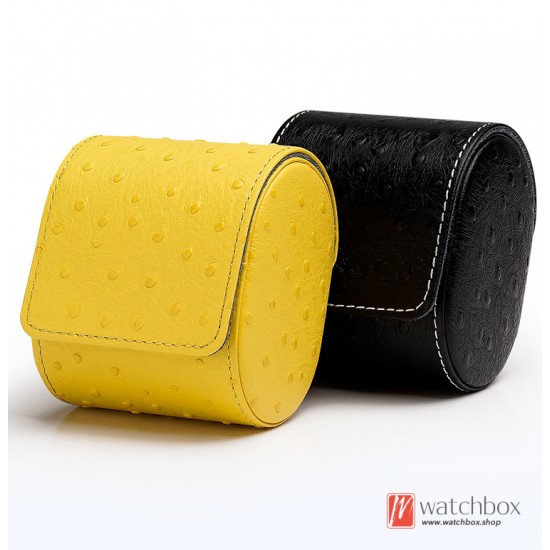 Top Quality Portable Ostrich Pattern Head Layer Cowhide Leather Single Watch Case Storage Travel Box