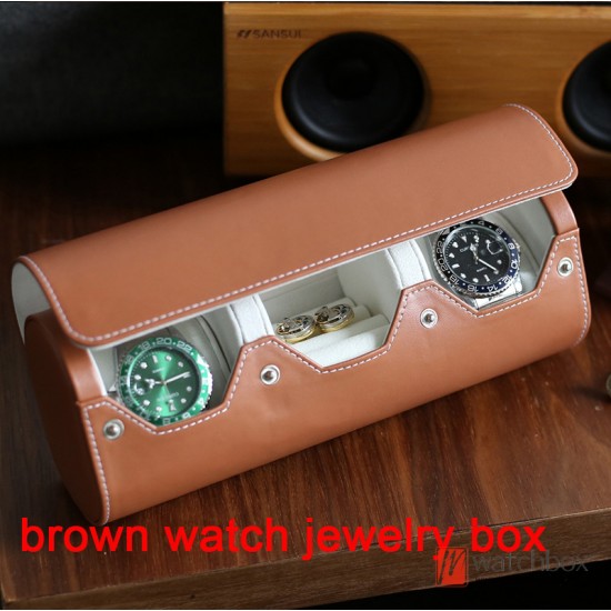 Top Quality Portable PU Leather 3 Slots Watch Jewelry Cufflinks Rings Case Storage Travel Box