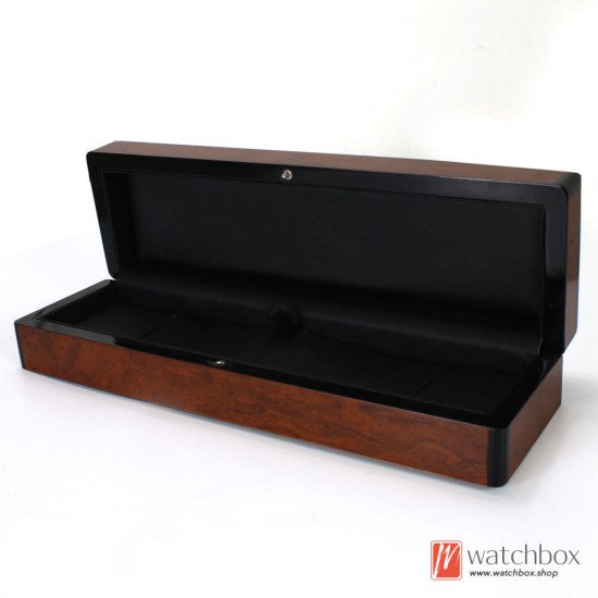 Vinatge Long Bright Paint Wood Leather Watch Jewelry Case Storage Gift Box