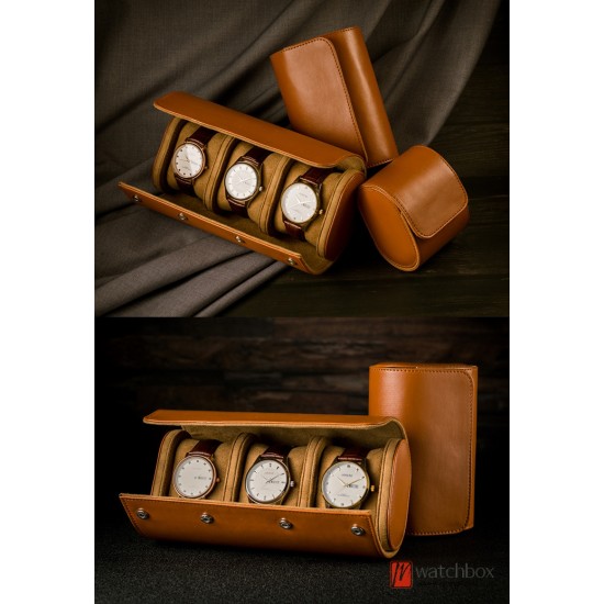 The Portable Coffee PU Leather Watch Rolls Jewelry Case Travel Storage Box