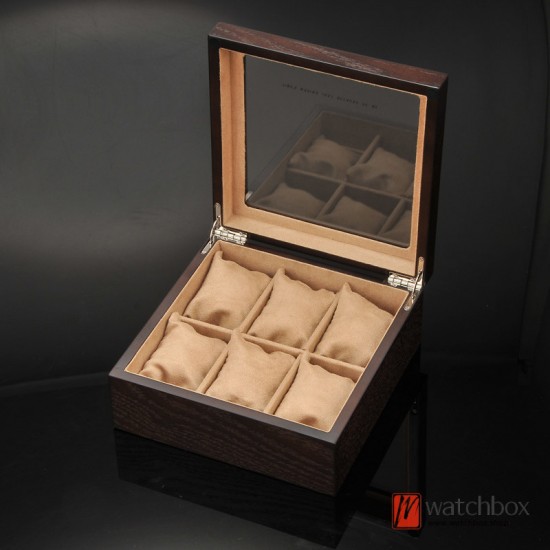 6 Grids Square Simple Deisgn Solid Wood Big Soft Pillow Watch Jewelry Case Storage Display Box
