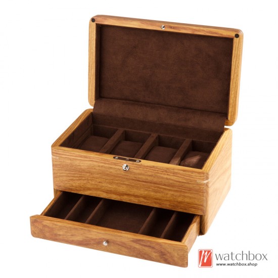 Double Layer Drawer Full Solid Wood Rosewood 4 Slots Watch Jewelry Case Storage Box