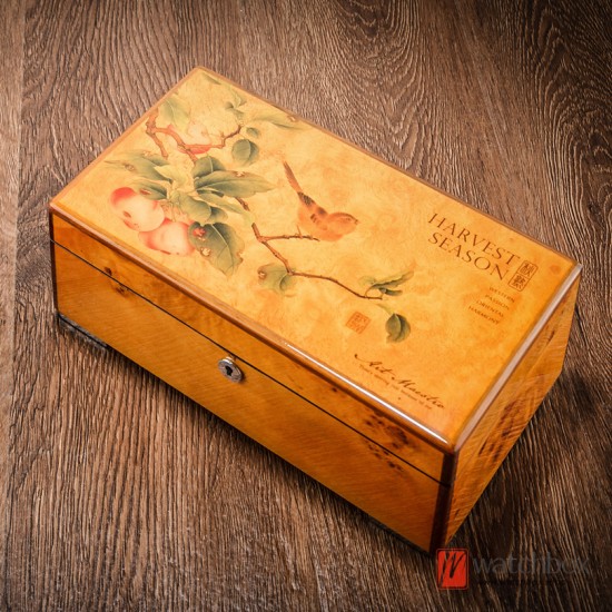 Vintage Luxury Piano Paint Pattern Solid Wood 4 Slots Watch Jewelry Case Storage Organizer Box Home Decoration