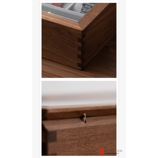 High Grade Full Solid Walnut Wood Tenon 6+1 Pieces Watch Case Storage Organizer Box Home Decoration