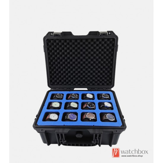 12 Grids Portable Plastic Waterproof Moisture-proof Shockproof Travel Watch Protection Box Storage Suitcase Box