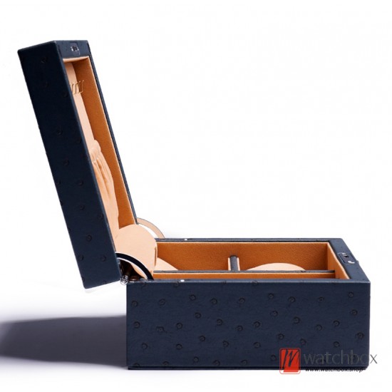 High Quality Blue Camel Skin Texture PU Leather Denim Watch Case Jewelry Storage Organizer Box Lock