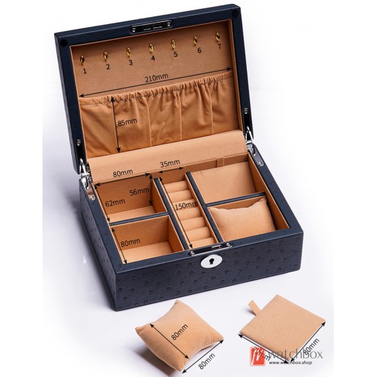 High Quality Blue Camel Skin Texture PU Leather Denim Watch Case Jewelry Storage Organizer Box Lock