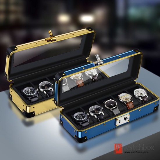 Luxurious Metal 5 Slots Watch Storage Box Jewelry Case Organizer Display Box