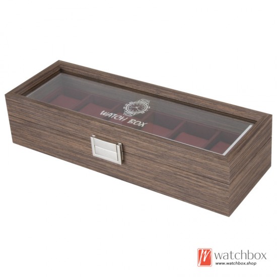 6 Slots Black Walnut Wood Watch Case Storage Organizer Display Box