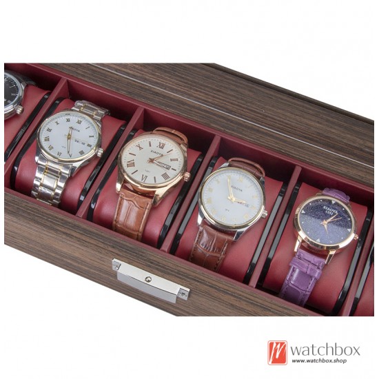 6 Slots Black Walnut Wood Watch Case Storage Organizer Display Box