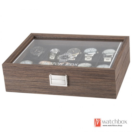 12 Slots Black Walnut Wood Watch Case Storage Organizer Display Box