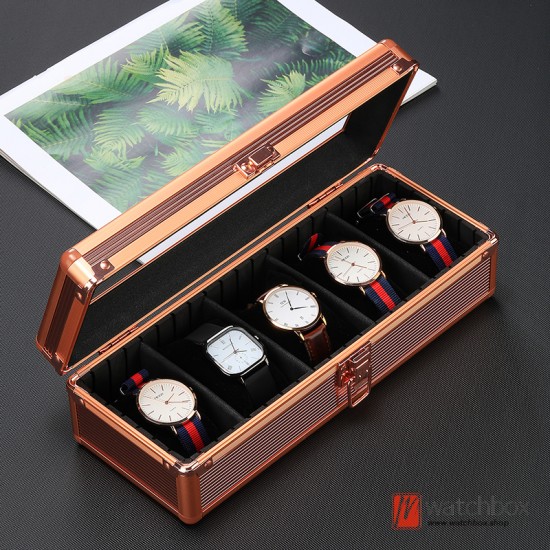 5/10 Grids Top Quality Rose Gold Aluminum Alloy Glass Watch Jewelry Case Storage Display Box