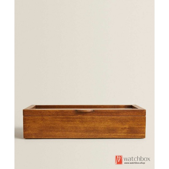 Minimalistic 5 Grids Rectangular Solid Pine Wood Linen Lining Luxury Watch Case Box Storage Box Home Decoration