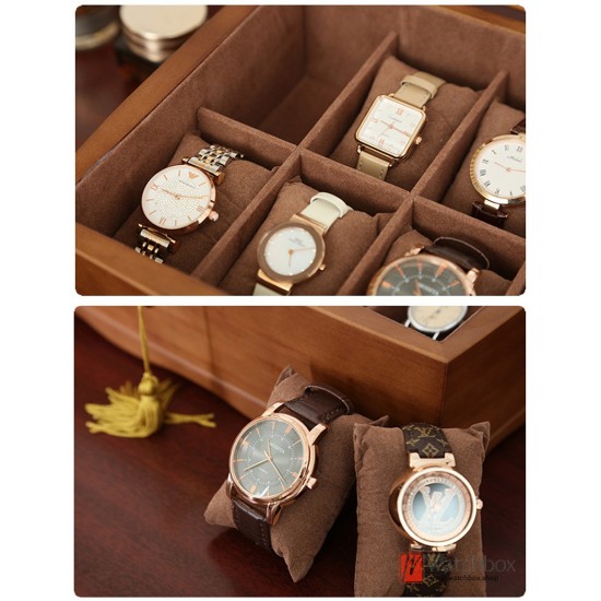 Retro 10 Grids Solid Pine Wood Luxury Watch Jewelry Case Collection Box With Lock Home Decoration